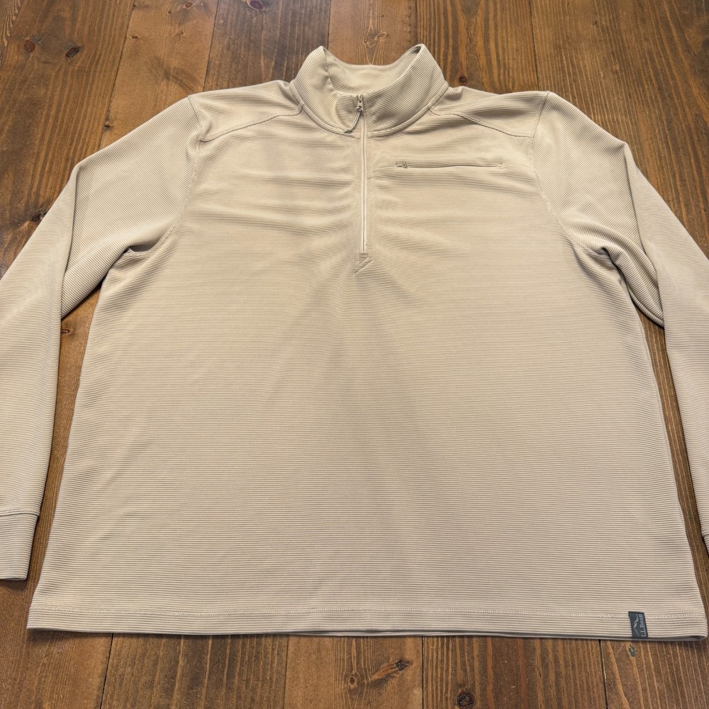 LL Bean Pullover Men's XXL Venture Stretch Ottoman-Rib 1/4 Zip Beige‎
